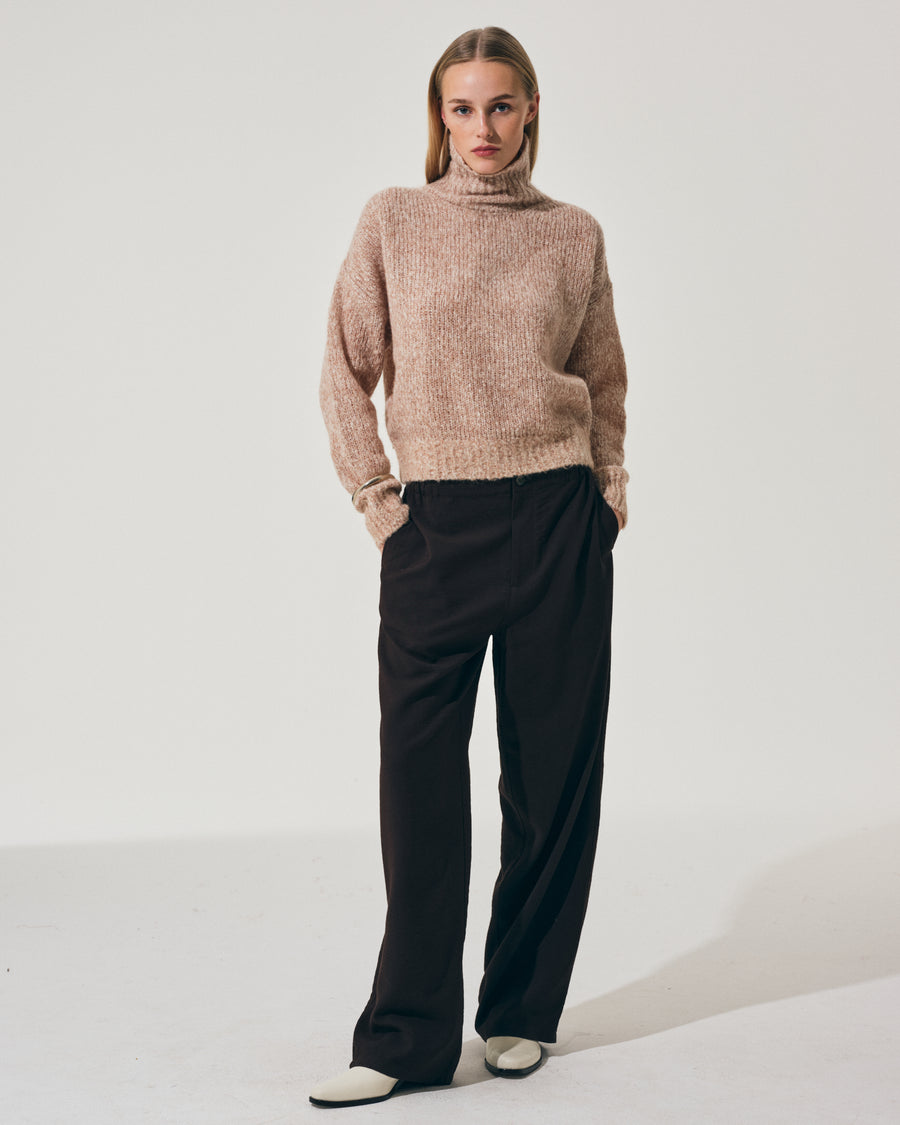 Scaglione MOCK NECK OVER MOULINE' CARAMEL