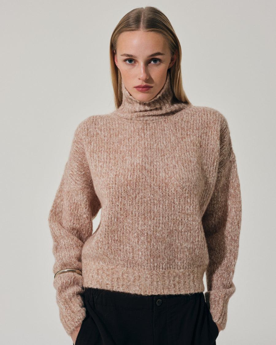 Scaglione MOCK NECK OVER MOULINE' CARAMEL