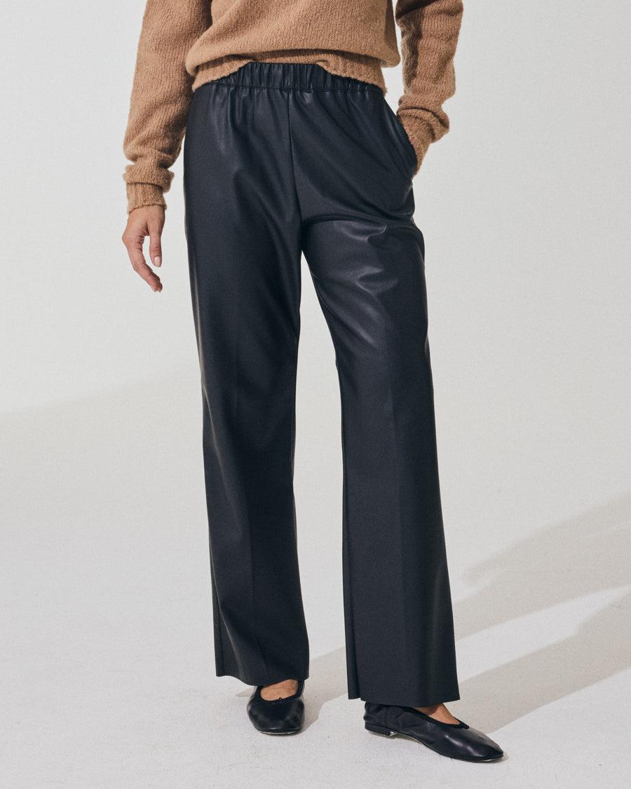 Scaglione PANT DRITTO ECOPELLE BLACK