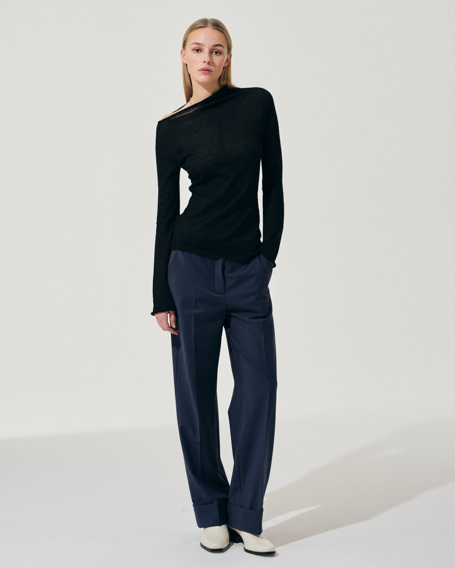 Scaglione PANTS PIEGA CENTALE MERINO NAVY