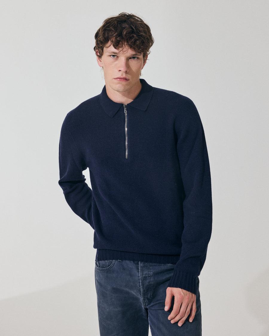 Scaglione POLO ZIP SEAMLESS MIXCASH NAVY