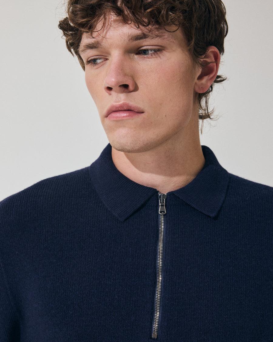 Scaglione POLO ZIP SEAMLESS MIXCASH NAVY