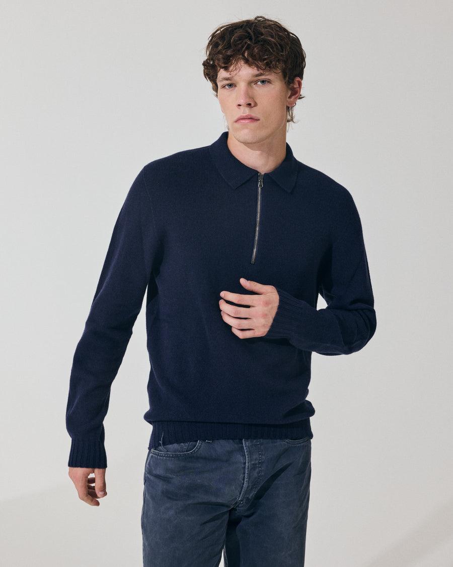 Scaglione POLO ZIP SEAMLESS MIXCASH NAVY