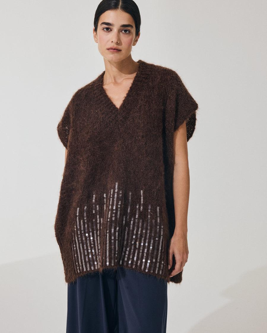 Scaglione PONCHO V PAILLETTES EBANO
