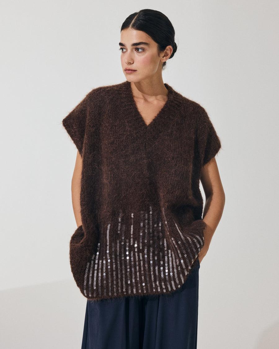 Scaglione PONCHO V PAILLETTES EBANO