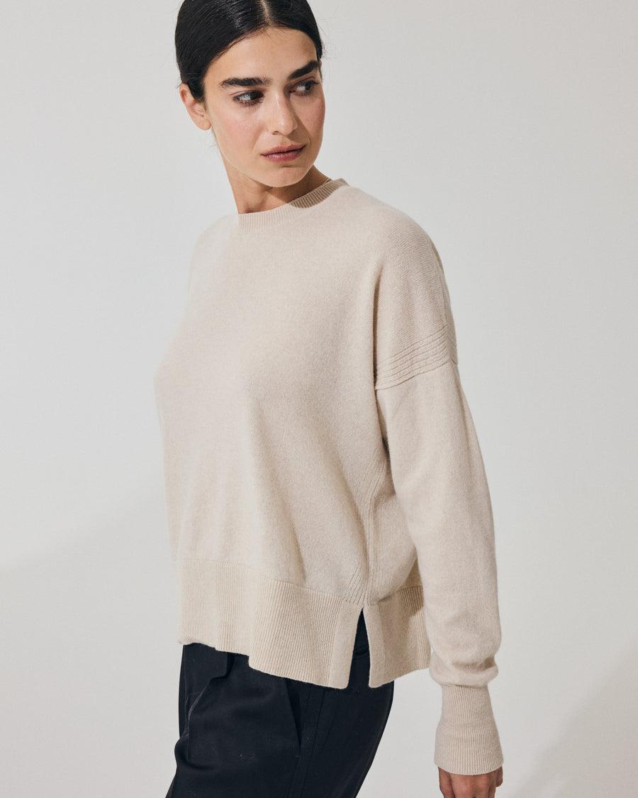 Scaglione ROUND NECK BOXY RIBBED SIDES BEIGE