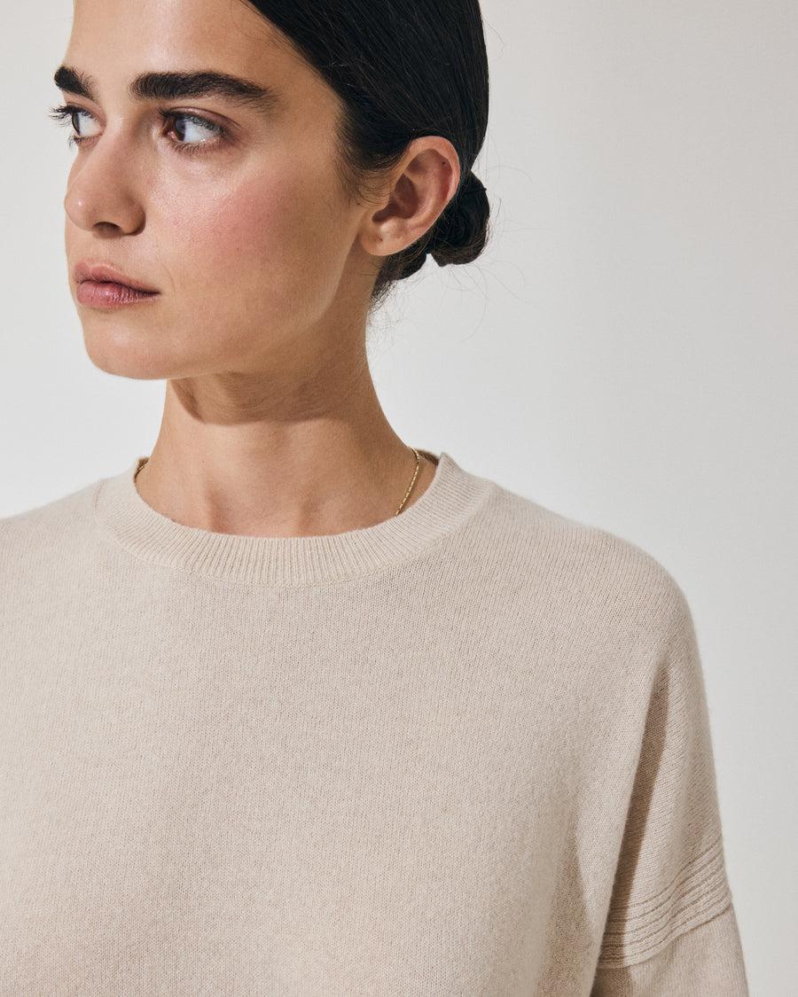 Scaglione ROUND NECK BOXY RIBBED SIDES BEIGE