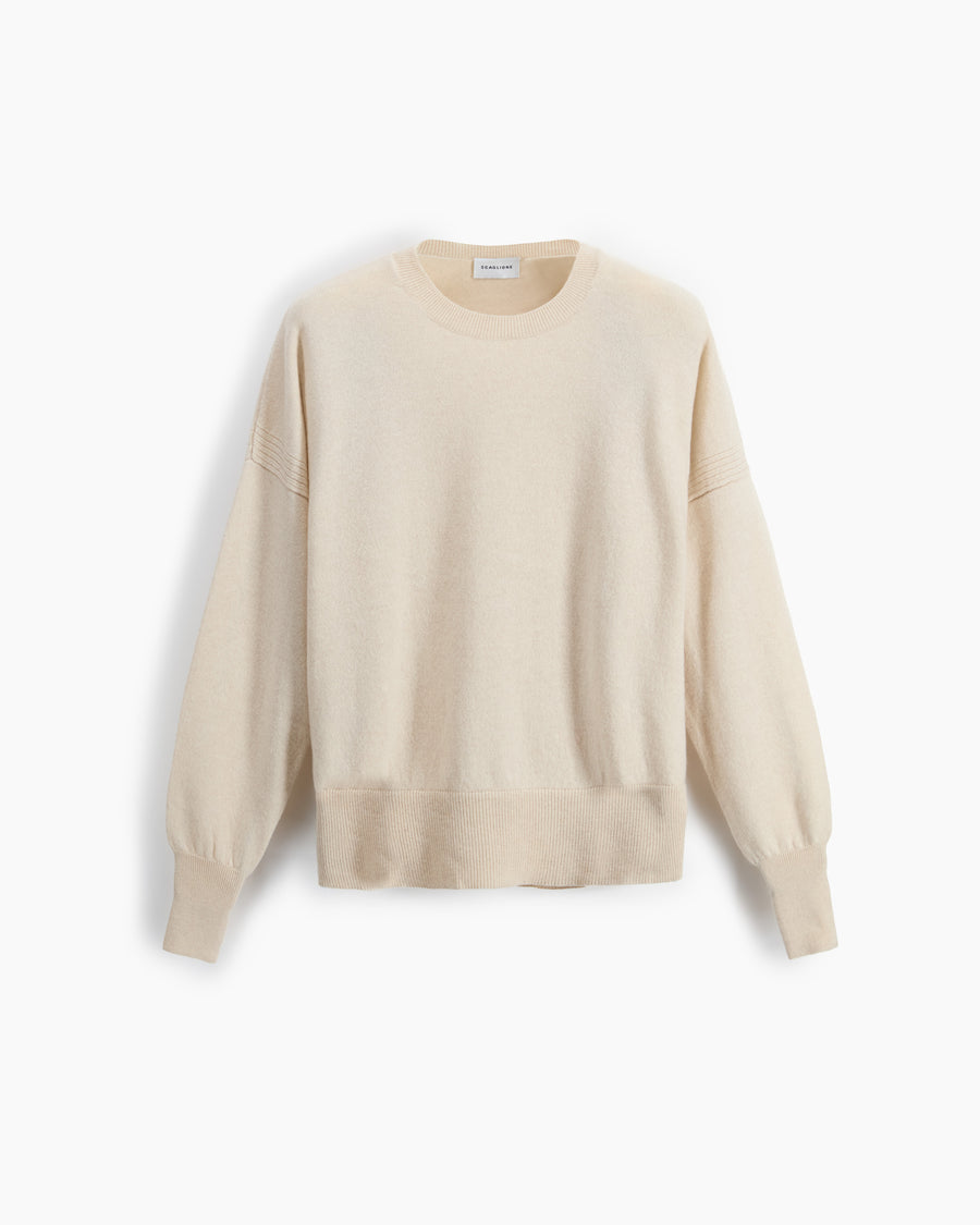 Scaglione ROUND NECK BOXY RIBBED SIDES BEIGE