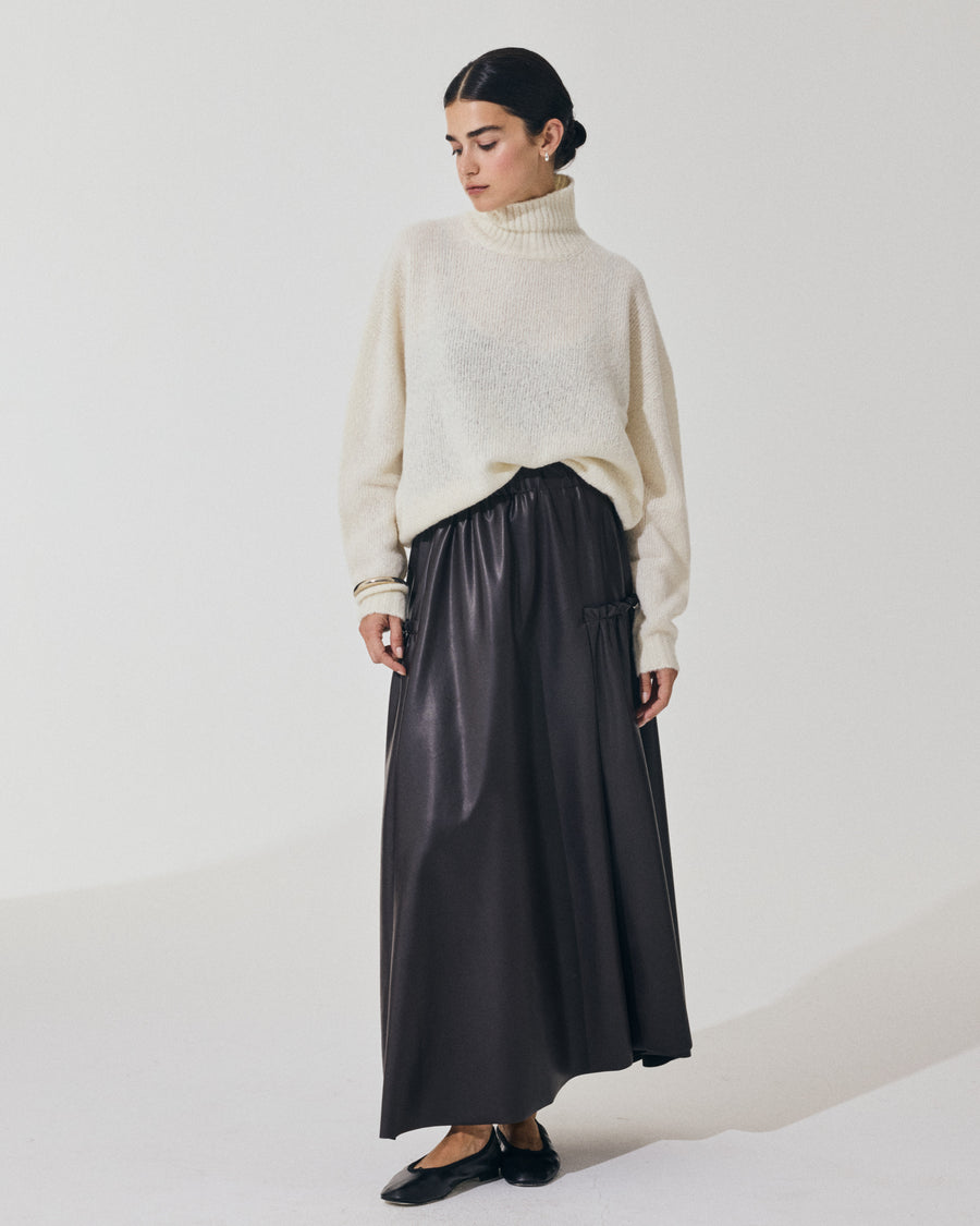 Scaglione SKIRT LUNGA CON ARRICCIO ECOPELLE MORO