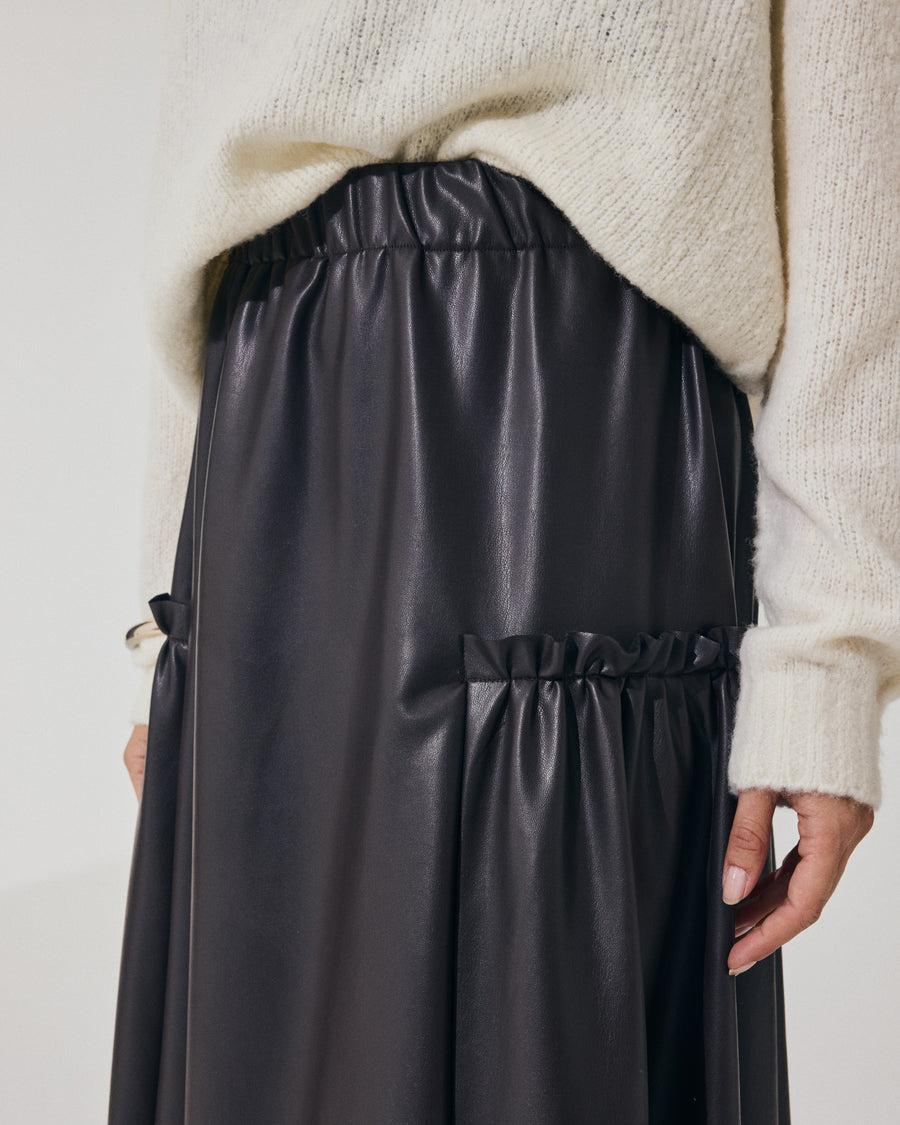 Scaglione SKIRT LUNGA CON ARRICCIO ECOPELLE MORO