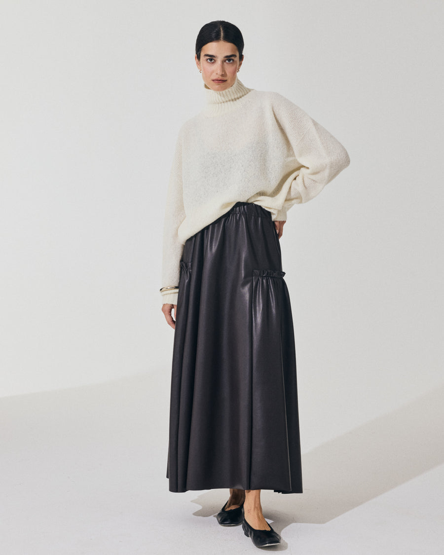 Scaglione SKIRT LUNGA CON ARRICCIO ECOPELLE MORO
