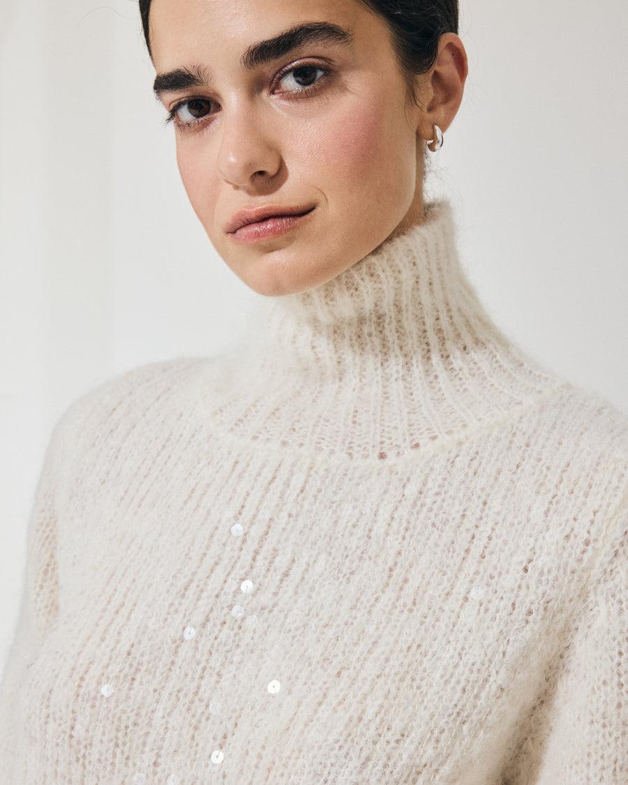 Scaglione T.NECK TRAPEZIO PAILLETTES MILK