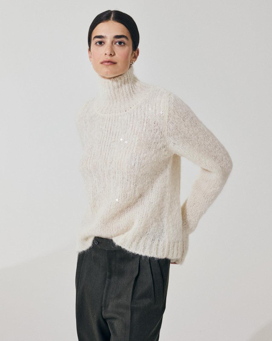 Scaglione T.NECK TRAPEZIO PAILLETTES MILK