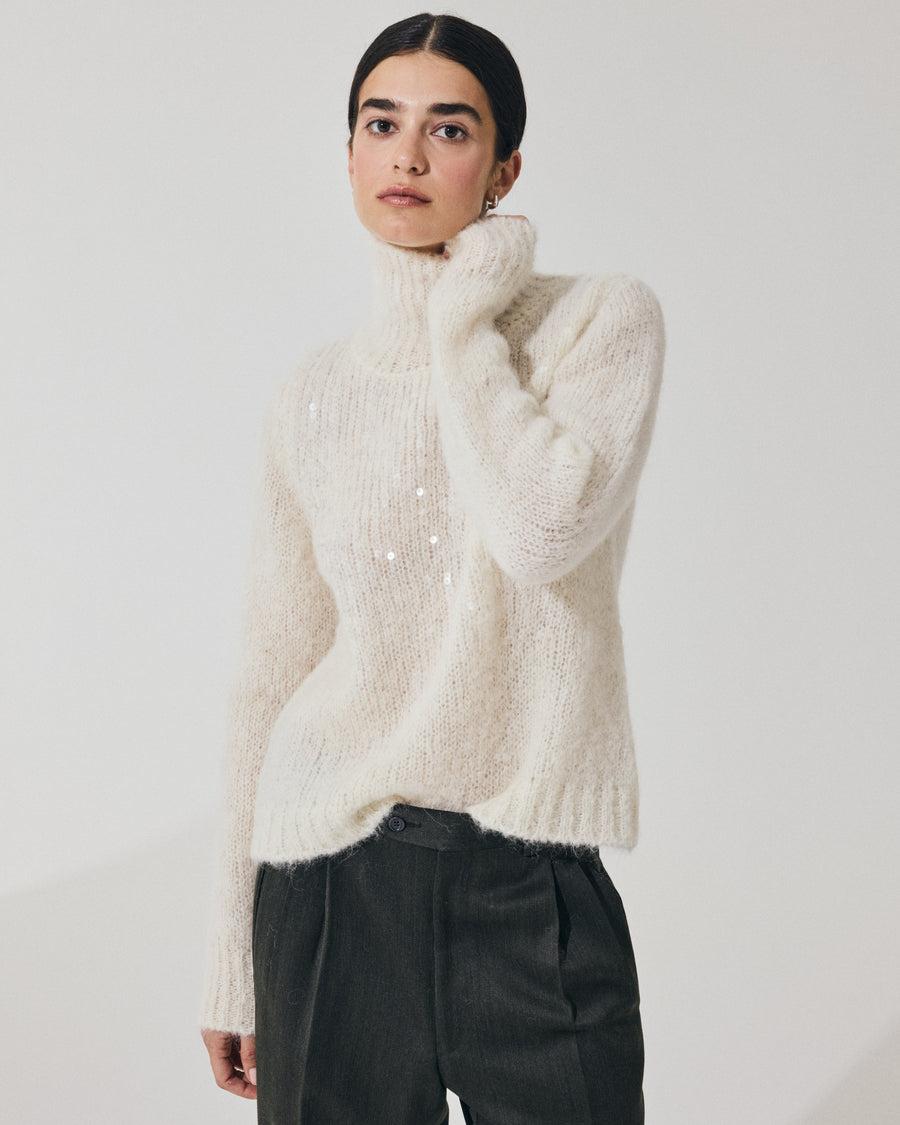 Scaglione T.NECK TRAPEZIO PAILLETTES MILK