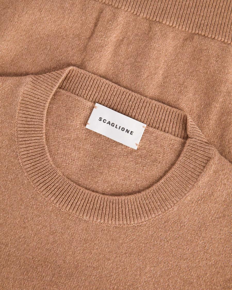 Scaglione T-SHIRT RIBBED SIDES CARAMEL