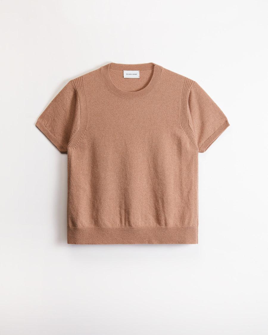 Scaglione T-SHIRT RIBBED SIDES CARAMEL