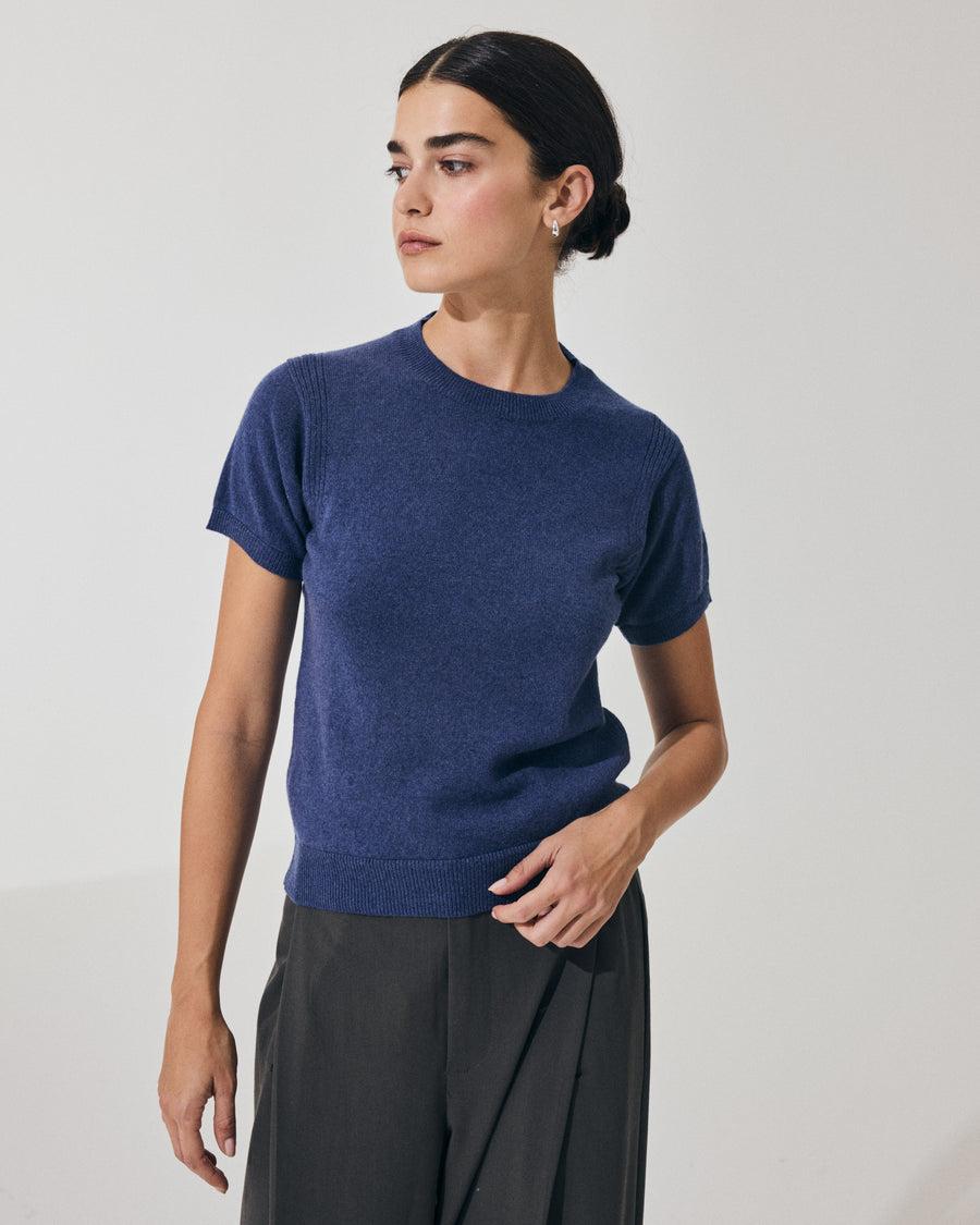 Scaglione T-SHIRT RIBBED SIDES DENIM