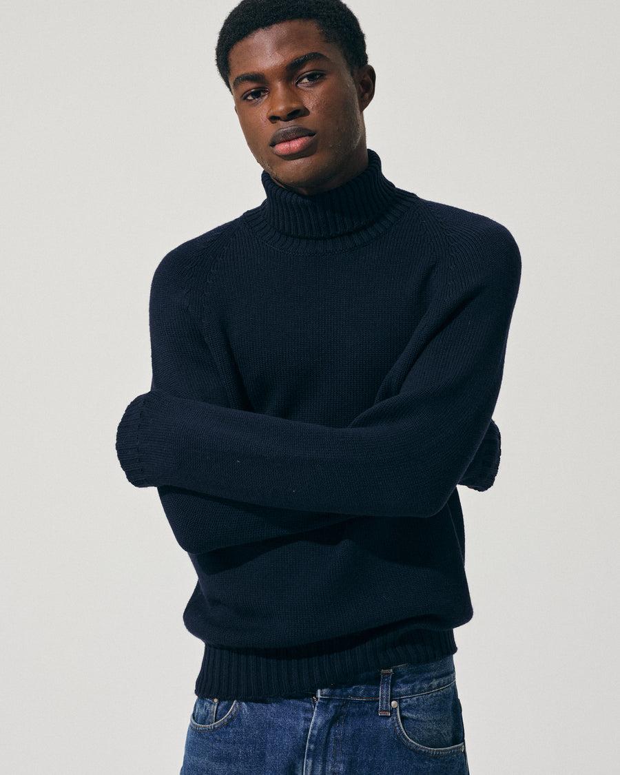 Scaglione TURTLE NECK RAGLAN SOFT MERINO NAVY