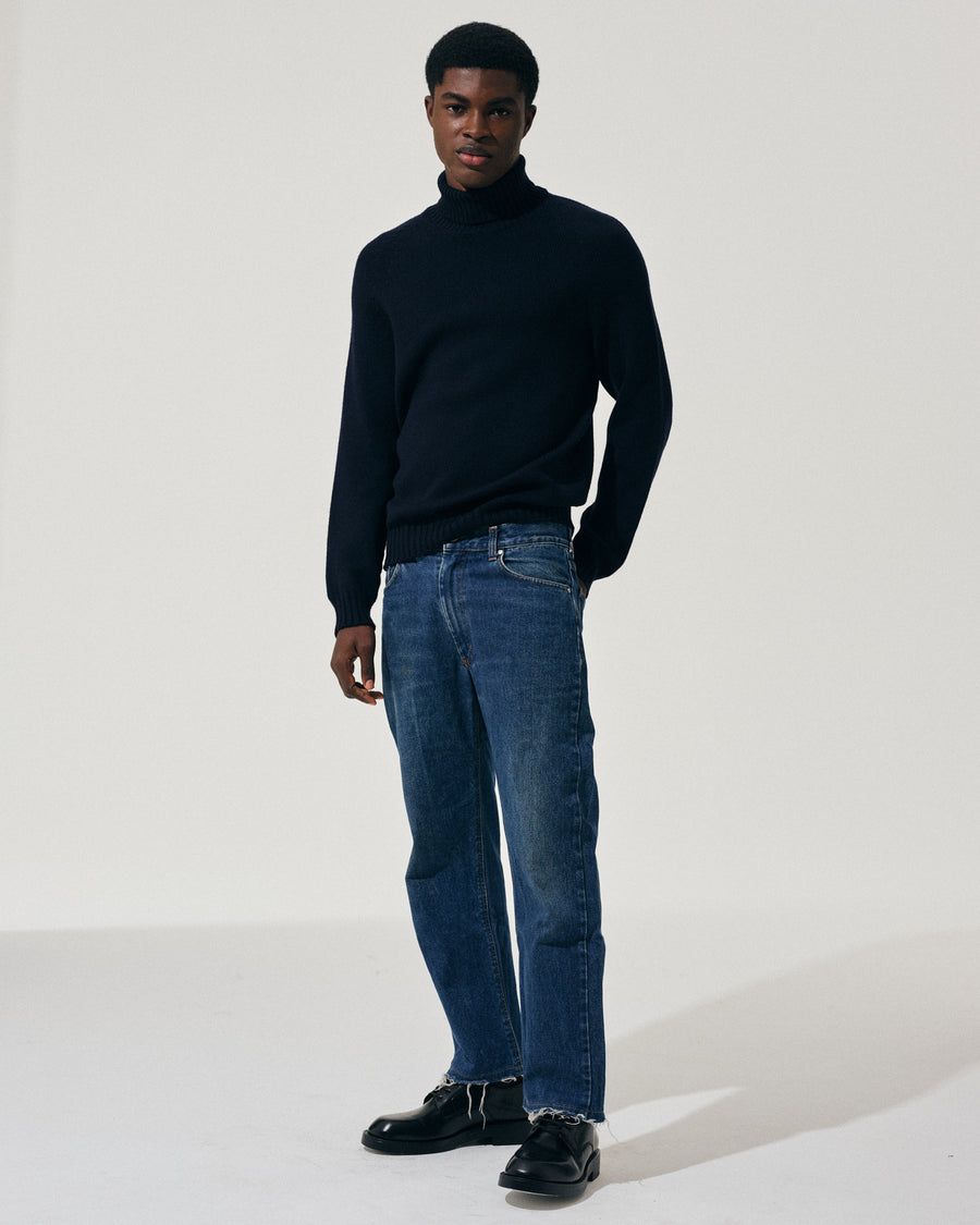 Scaglione TURTLE NECK RAGLAN SOFT MERINO NAVY