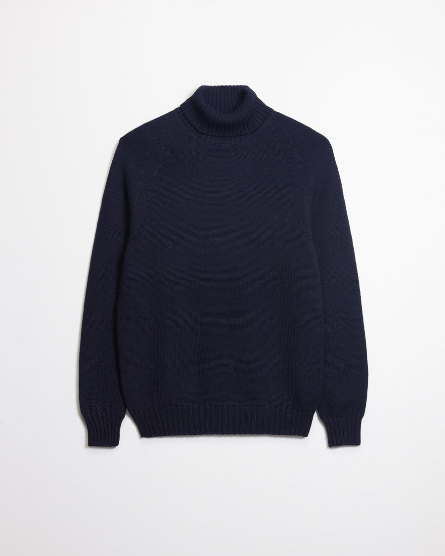 Scaglione TURTLE NECK RAGLAN SOFT MERINO NAVY