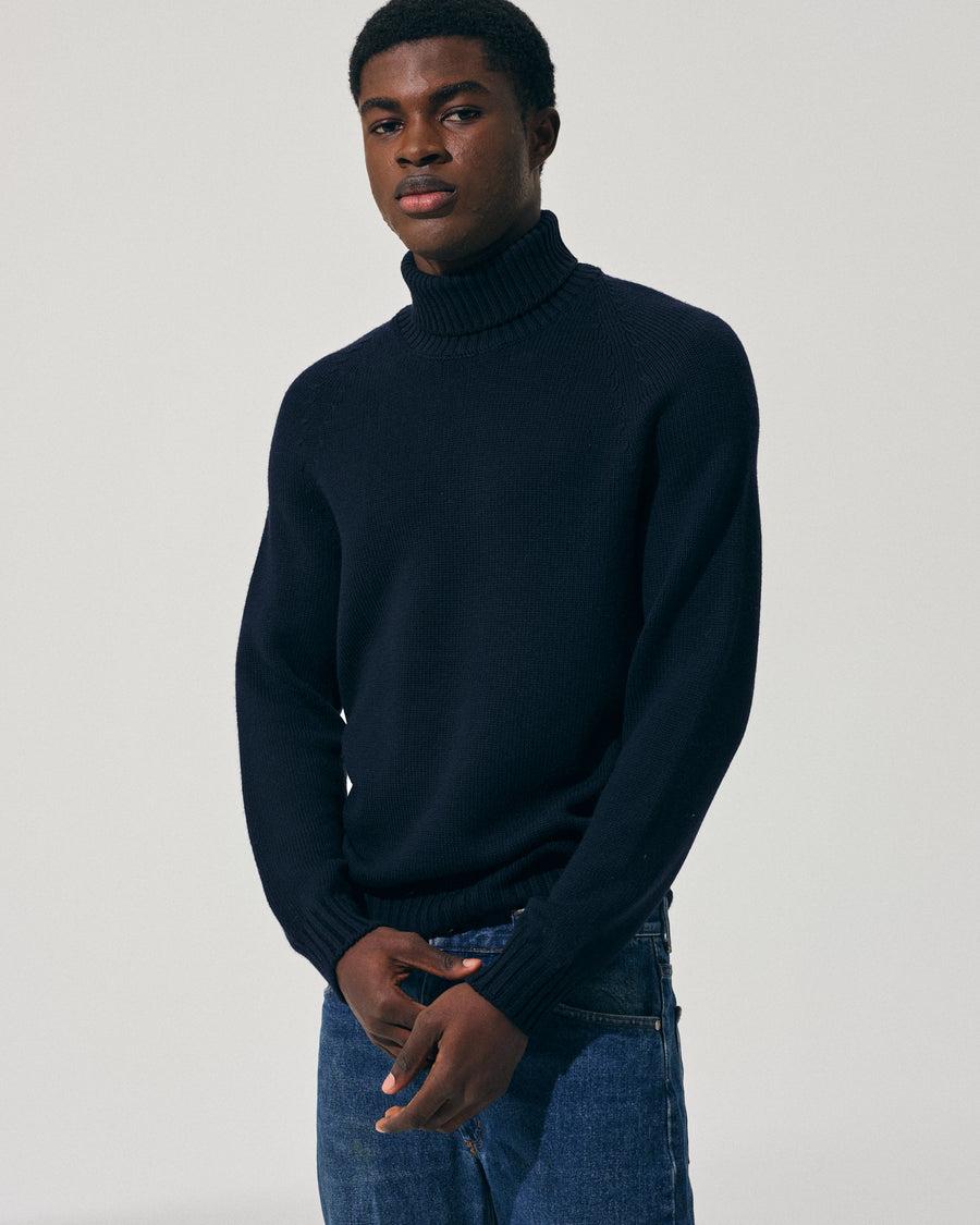 Scaglione TURTLE NECK RAGLAN SOFT MERINO NAVY