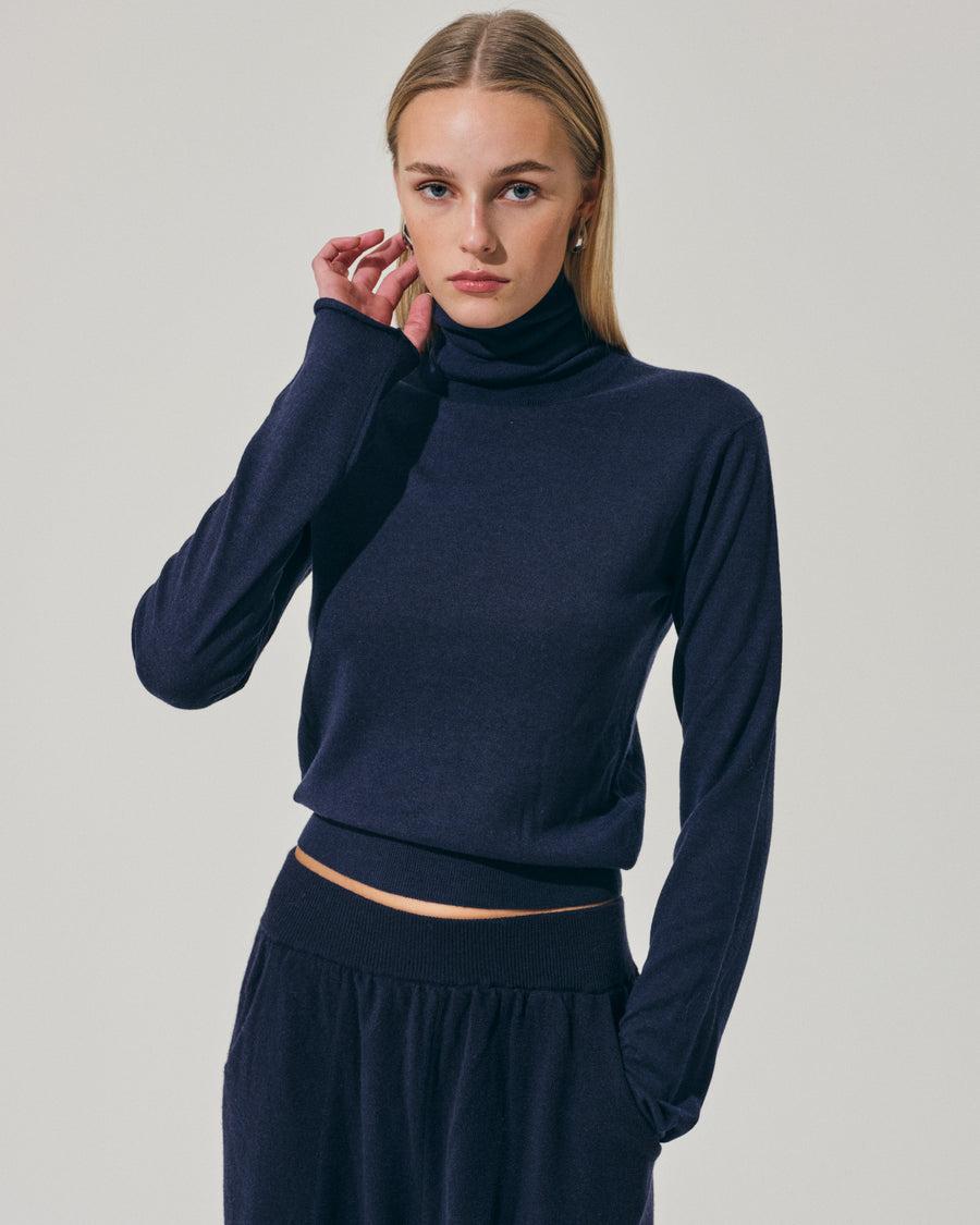 Scaglione TURTLE NECK SLIM KASHSILK NAVY