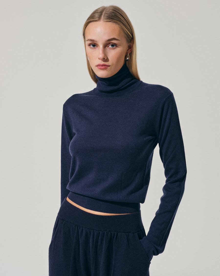 Scaglione TURTLE NECK SLIM KASHSILK NAVY