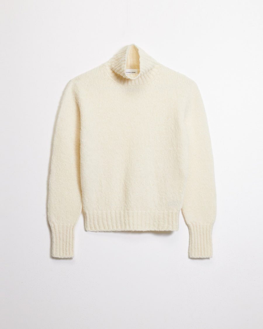 Scaglione TURTLE NECK SLIM PUFFED CASHMERE MILK