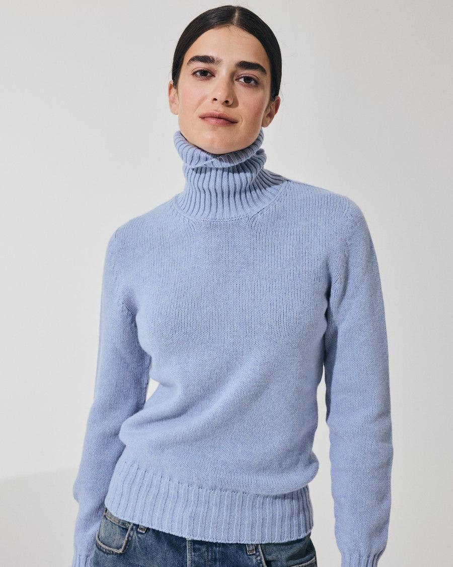 Scaglione TURTLE NECK SOFT HYBRID CASHMERE CELESTE