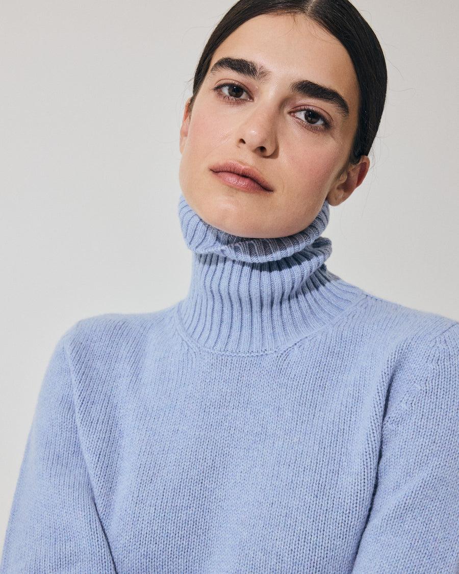 Scaglione TURTLE NECK SOFT HYBRID CASHMERE CELESTE