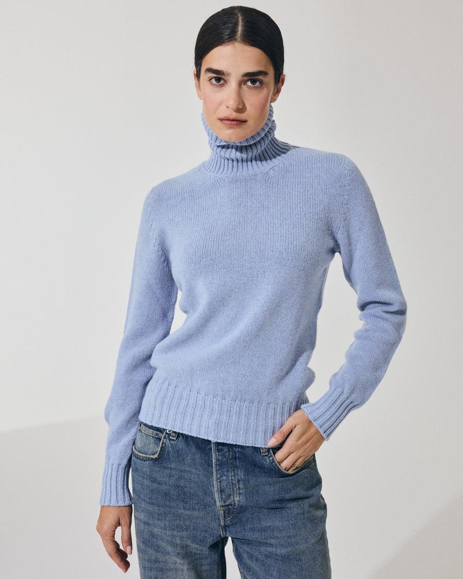 Scaglione TURTLE NECK SOFT HYBRID CASHMERE CELESTE