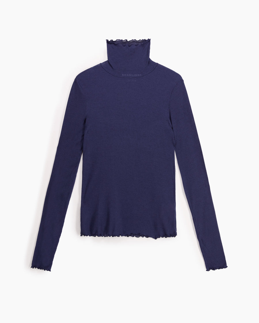 Scaglione TURTLENECK RIBBED MICROMODAL BLUE