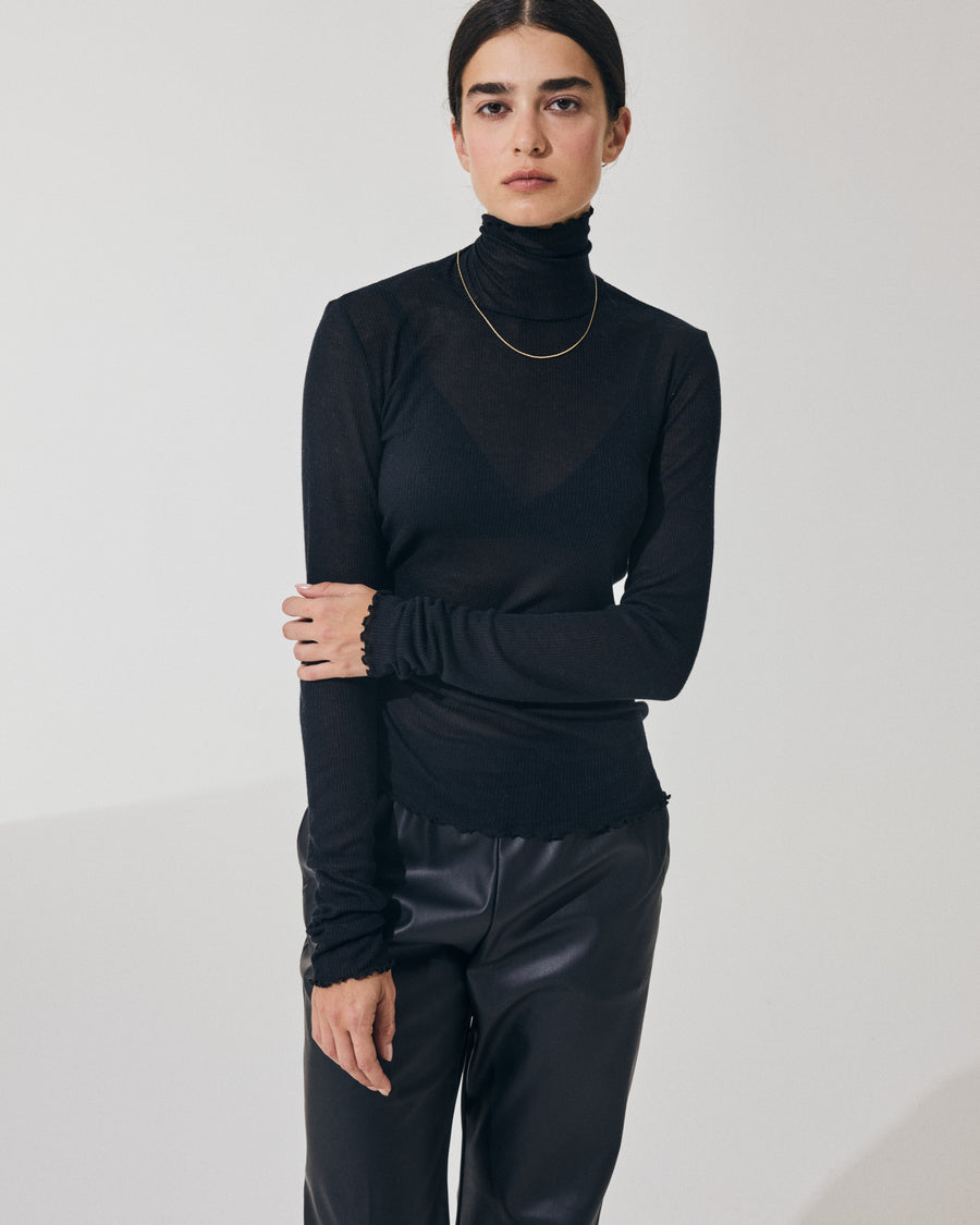 Scaglione TURTLENECK RIBBED MICROMODAL NERO