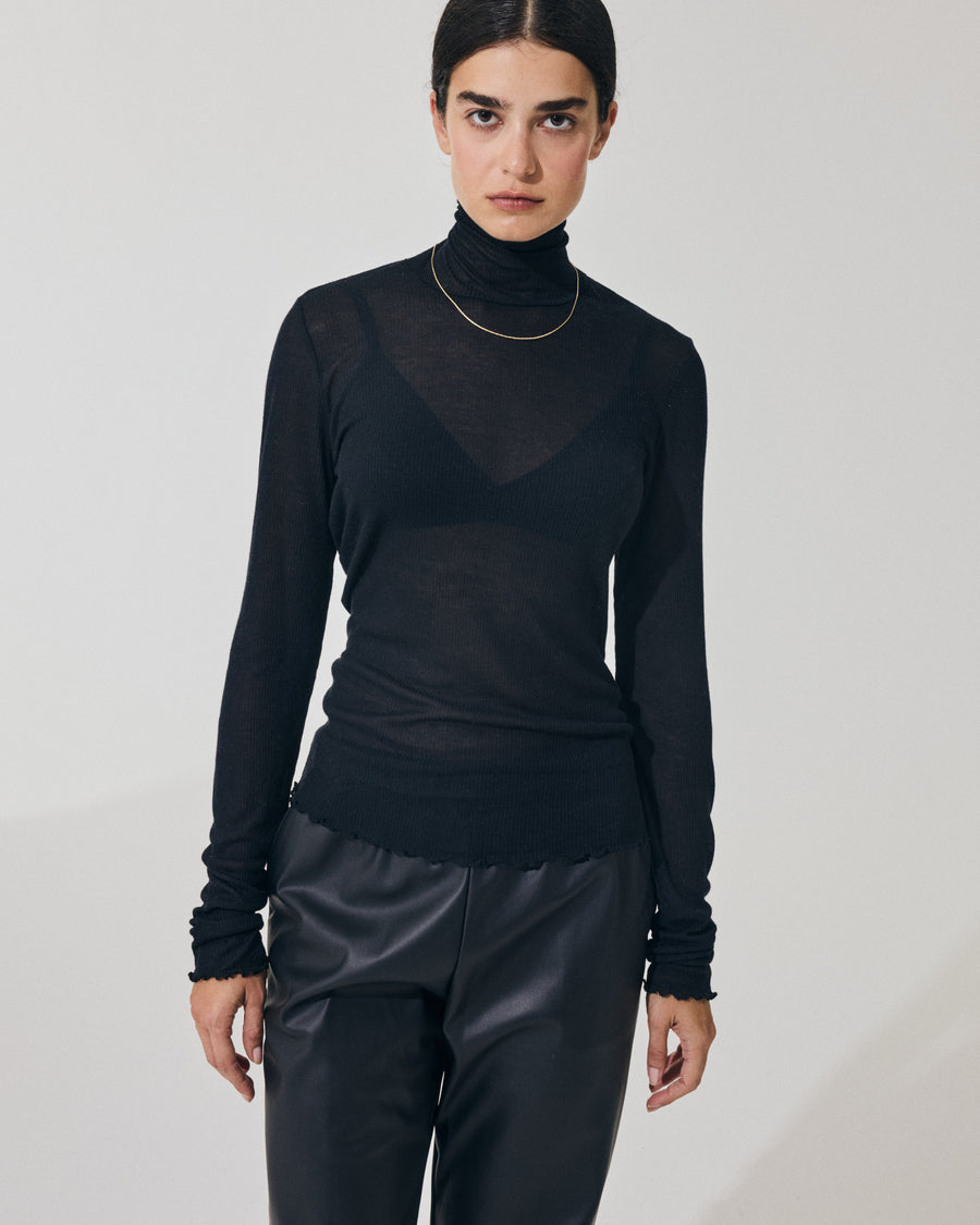 Scaglione TURTLENECK RIBBED MICROMODAL NERO