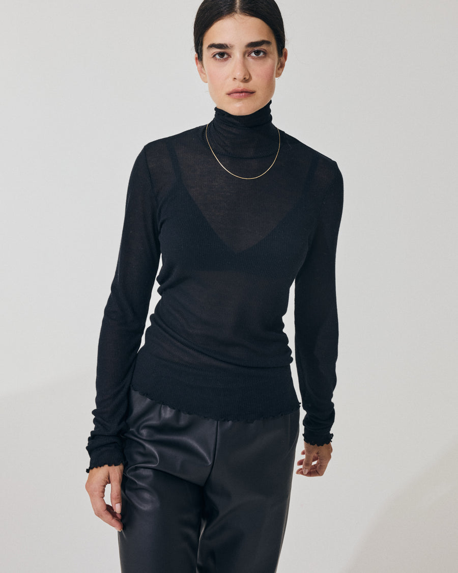 Scaglione TURTLENECK RIBBED MICROMODAL NERO