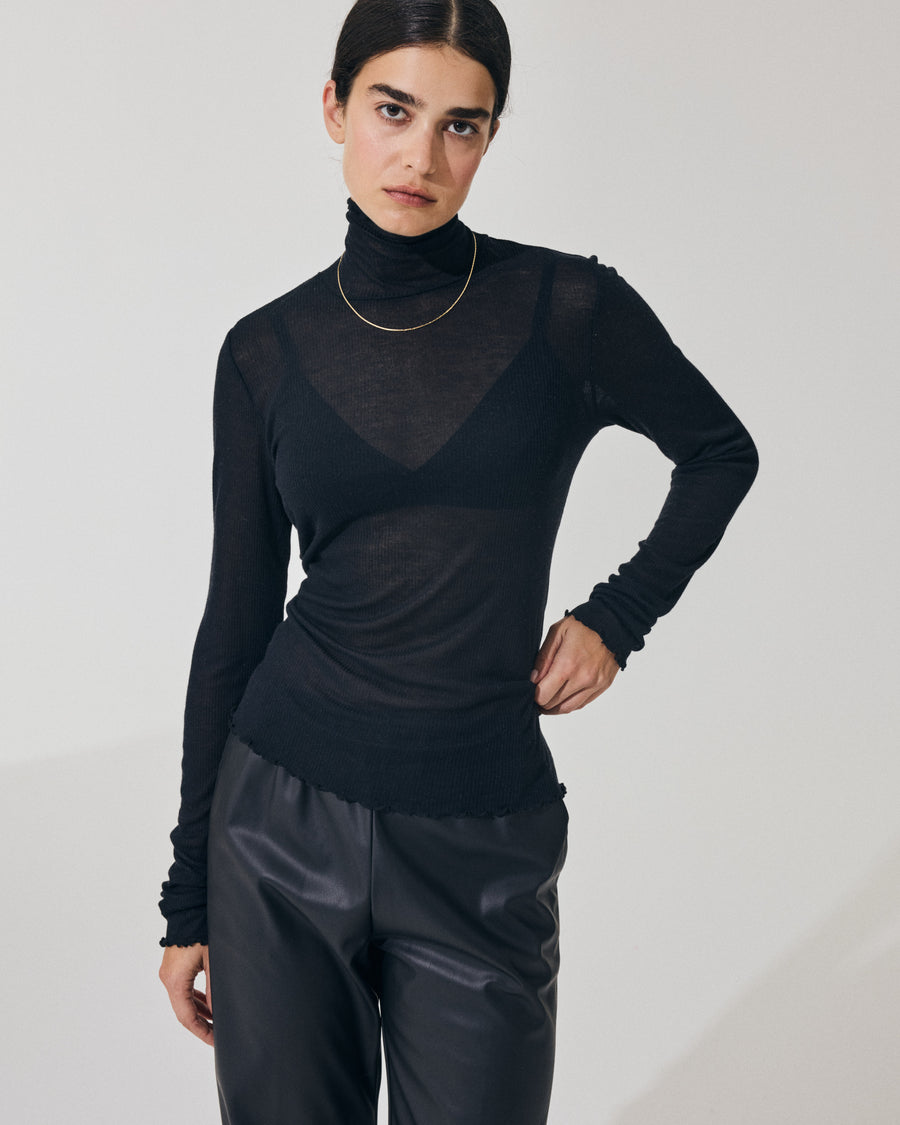Scaglione TURTLENECK RIBBED MICROMODAL NERO