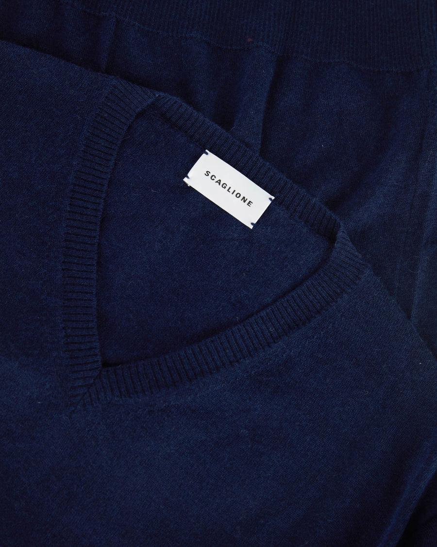 Scaglione V NECK CASH-SILK NAVY