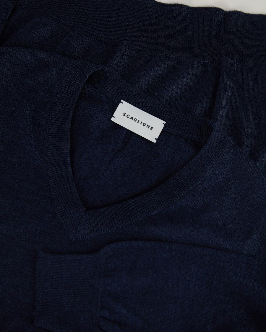 Scaglione V NECK FINELUX NAVY