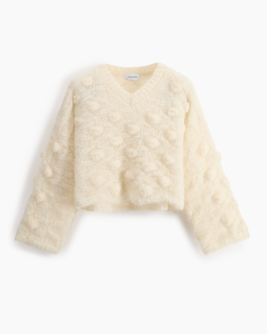 Scaglione V NECK OVER HAZELNUT STITCH MILK