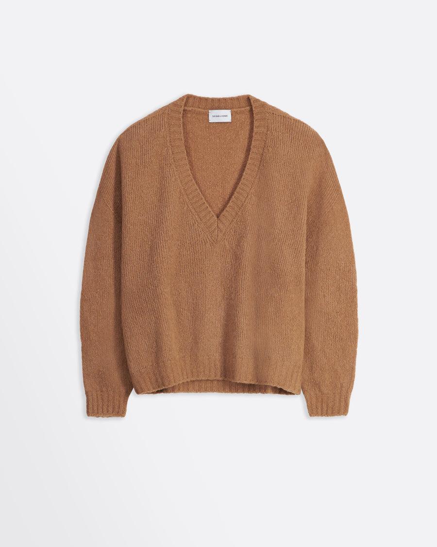 Scaglione V NECK OVER PUFFED CASHMERE CAMEL