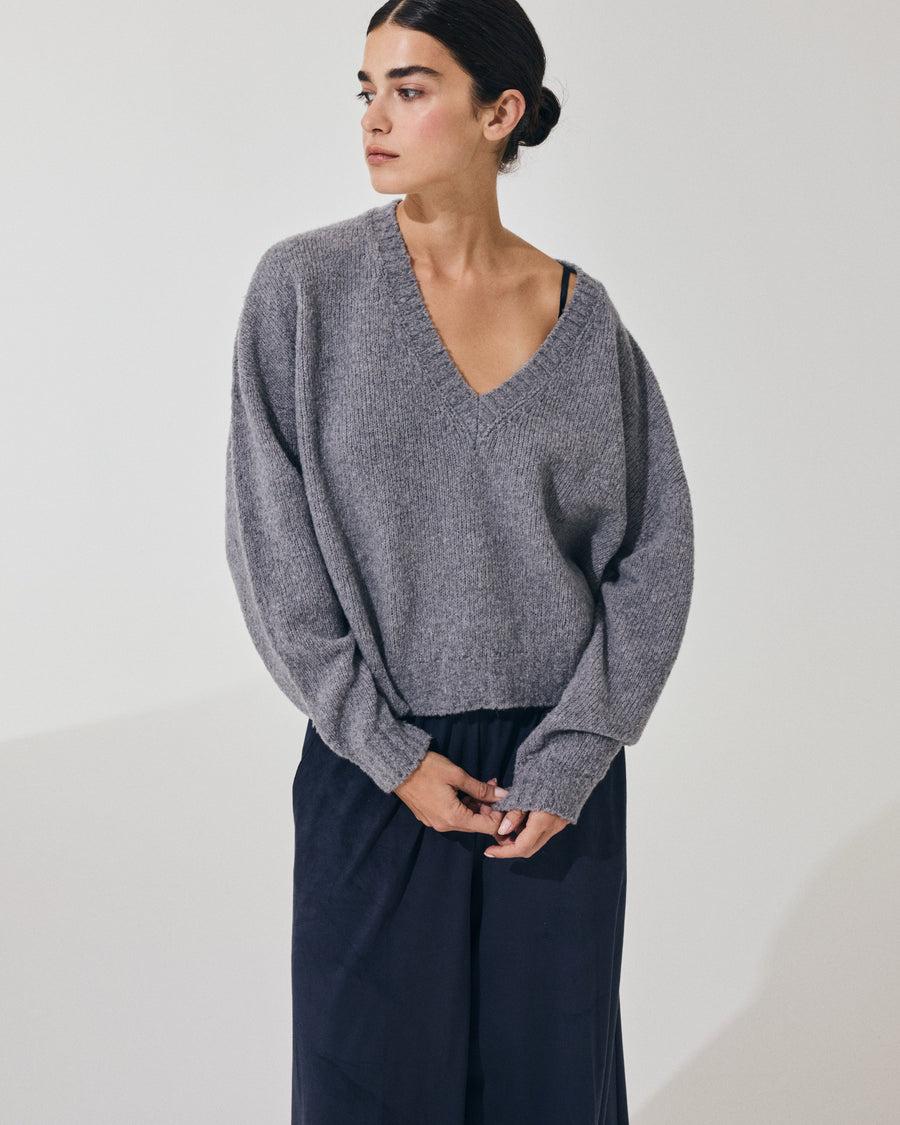 Scaglione V NECK OVER PUFFED CASHMERE GREY