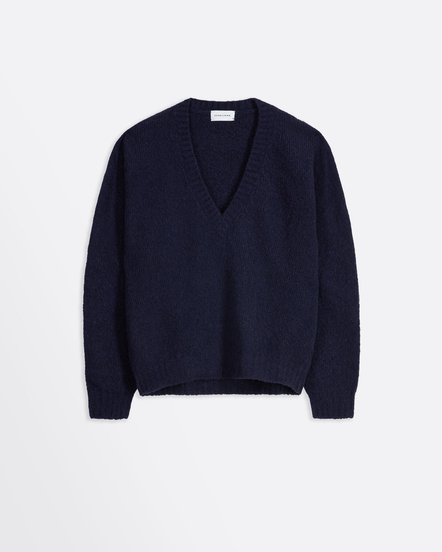 Scaglione V NECK OVER PUFFED CASHMERE NAVY