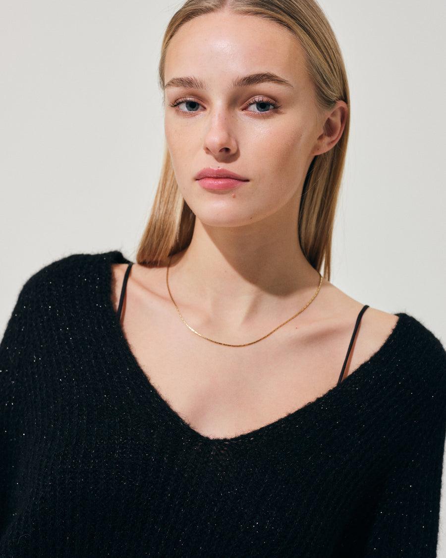 Scaglione V.NECK RAGLAN GLITTER BLACK