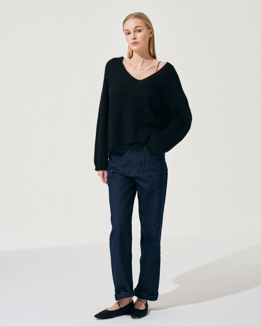 Scaglione V.NECK RAGLAN GLITTER BLACK