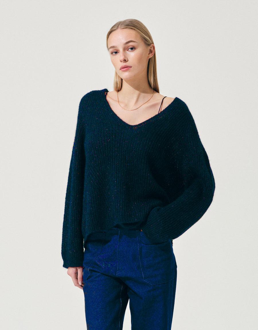 Scaglione V.NECK RAGLAN GLITTER NAVY