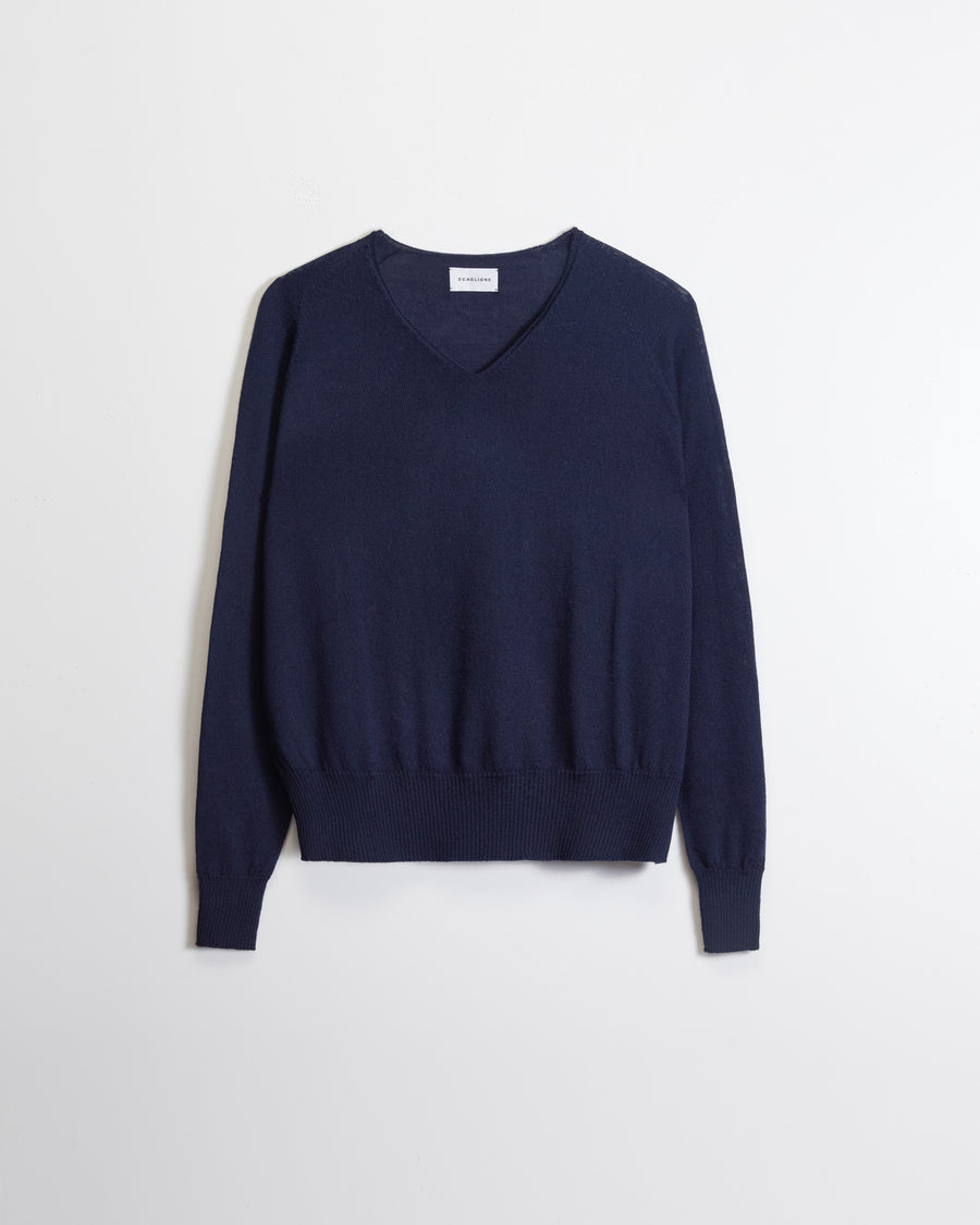 Scaglione V NECK RAGLAN SEAMLESS MERINO NAVY