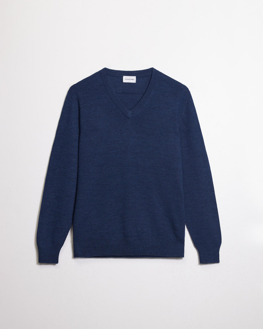 Scaglione V NECK SEAMLESS MERINO DENIM