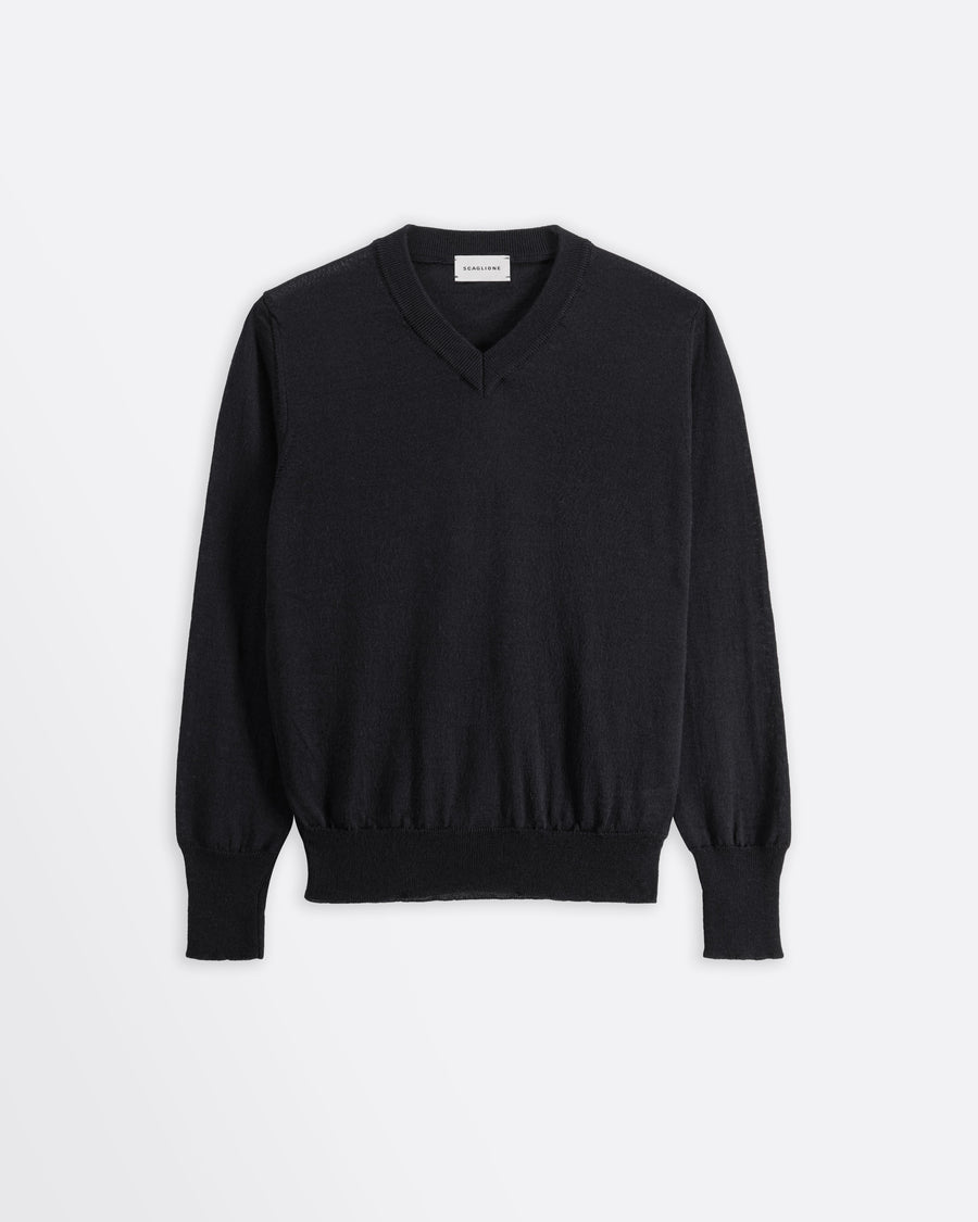 Scaglione V NECK SLIM FINELUX SOLID BLACK