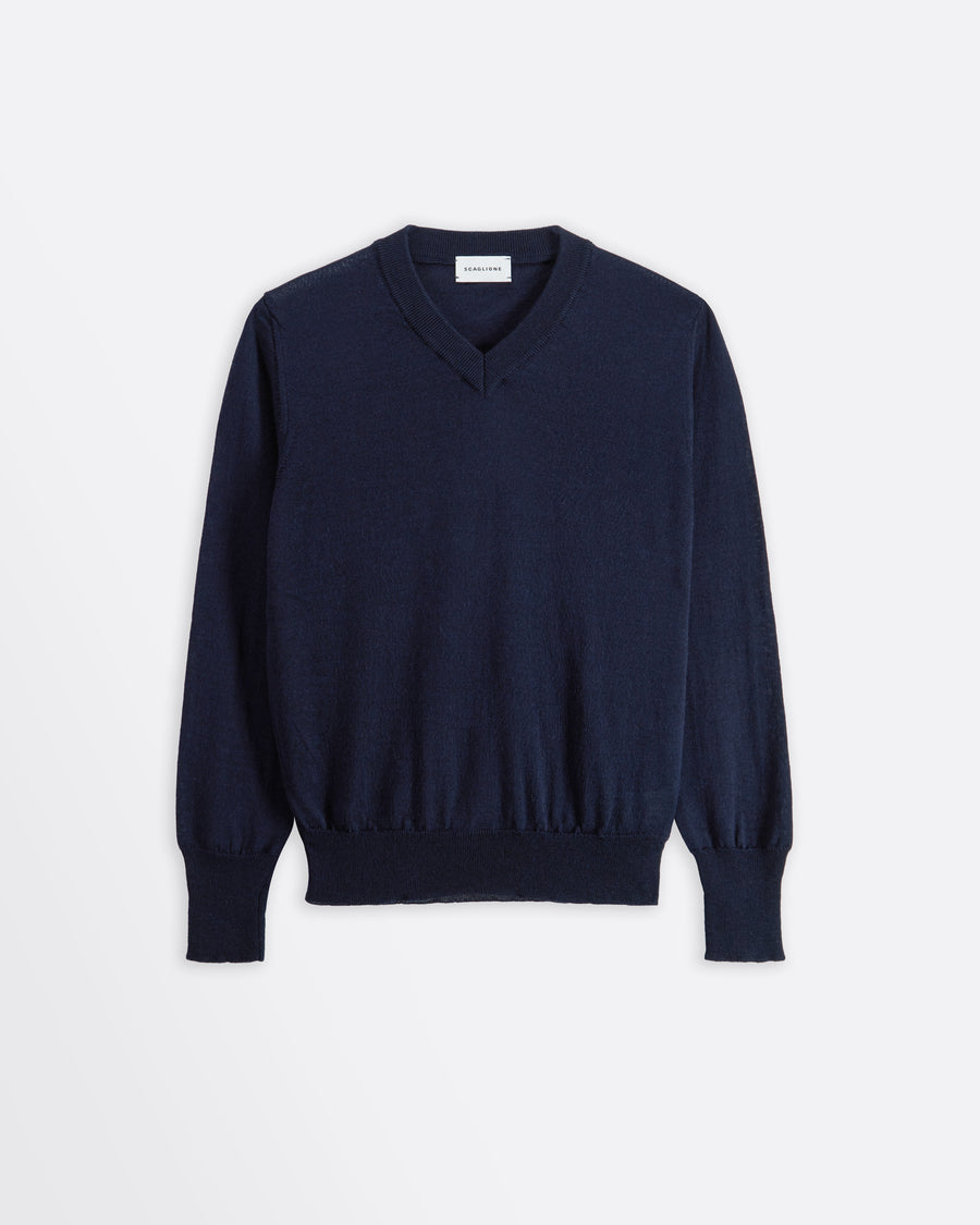 Scaglione V NECK SLIM FINELUX SOLID NAVY