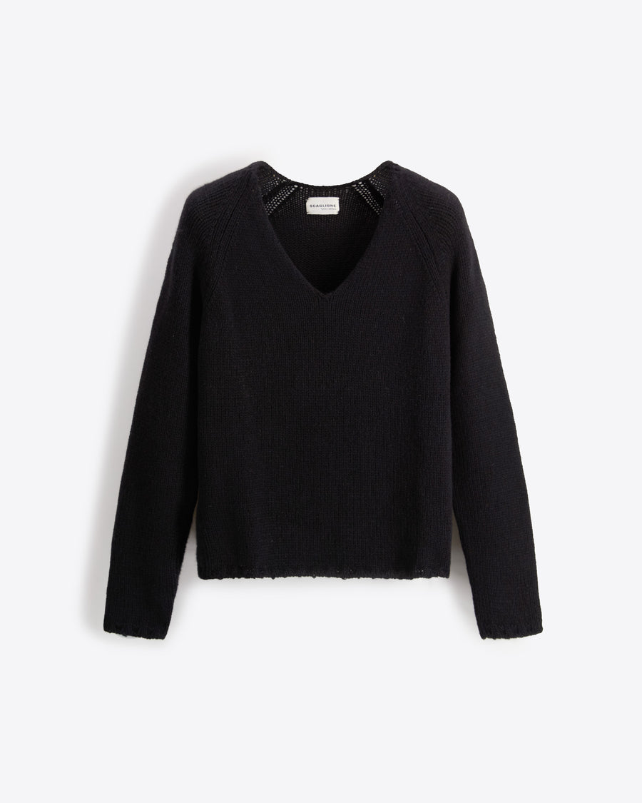 Scaglione V NECK SOFT HYBRID CASHMERE BLACK